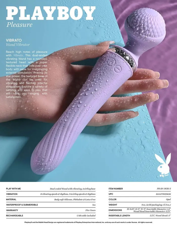 Vibrators Playboy Pleasure Vibrato DualEnded Wand Versatile Vibrations and Twirling Sensations Evolved Novelties