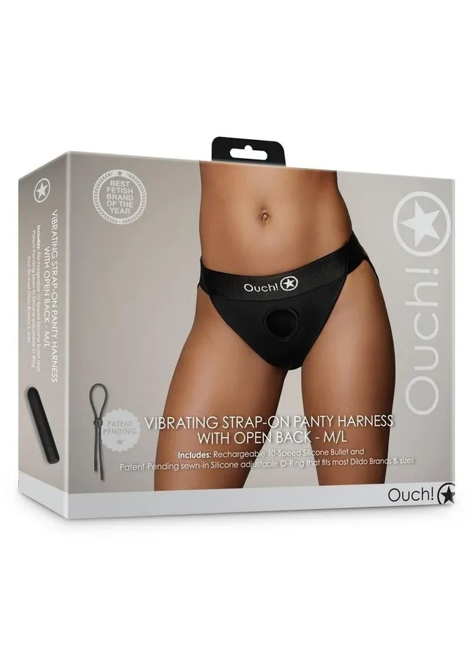 Female Sex Toys Ouch Ouch Vibrating StrapOn Panty Harness with Open Back Rechargeable