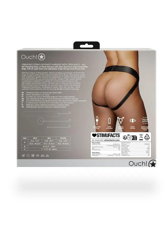 Female Sex Toys Ouch Ouch Vibrating StrapOn Panty Harness with Open Back Rechargeable