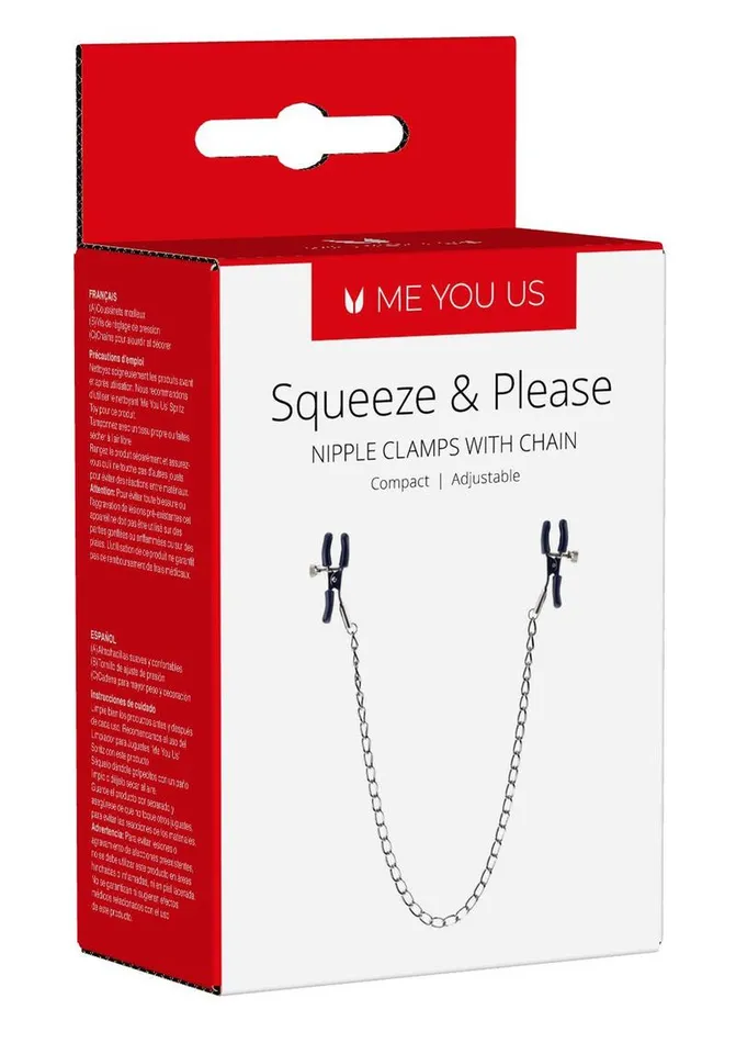 Me You Us Male Sex Toys ME YOU US Squeeze and Please Adjustable Nipple Clamps with Chain Me You Us Male Sex Toys ME YOU US Squeeze and Please Adjustable Nipple Clamps with Chain